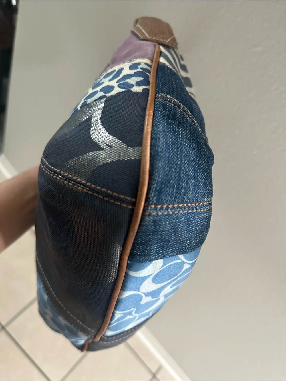 Coach Patchwork Denim and Leather Hobo Bag - Blue/Brown - Picture 6 of 9